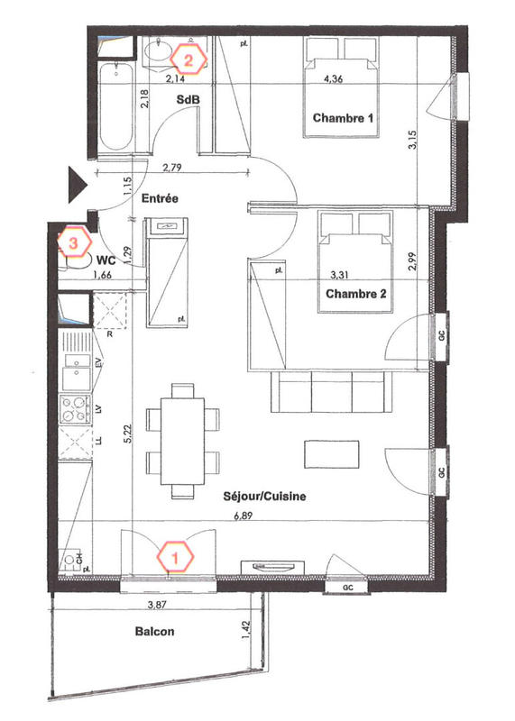 Appartement - 65 m² - 3 pièces