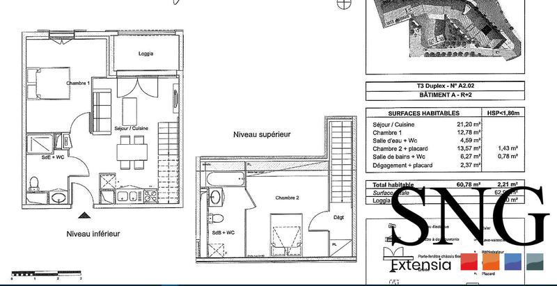 Appartement - 63 m² - 3 pièces