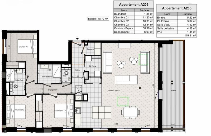 Appartement - 119 m² - 4 pièces