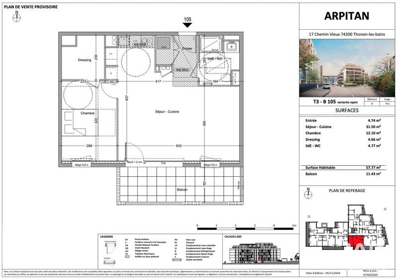 Appartement - 57 m² - 3 pièces