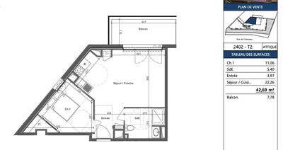 Appartement - 42 m² - 2 pièces