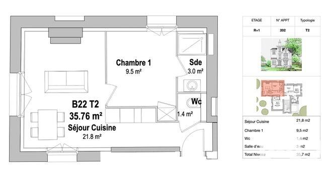Appartement - 36 m² - 2 pièces