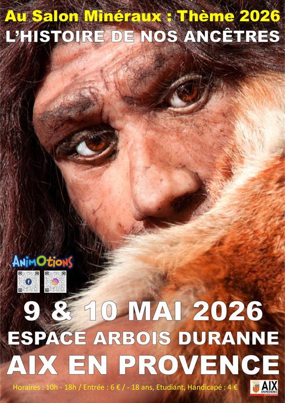 Salon Minéraux Fossiles Cristaux &amp; Bien-Être Bijoux et Gemmes d’Aix en Provence + Exposition l’Histoire de nos Ancêtres