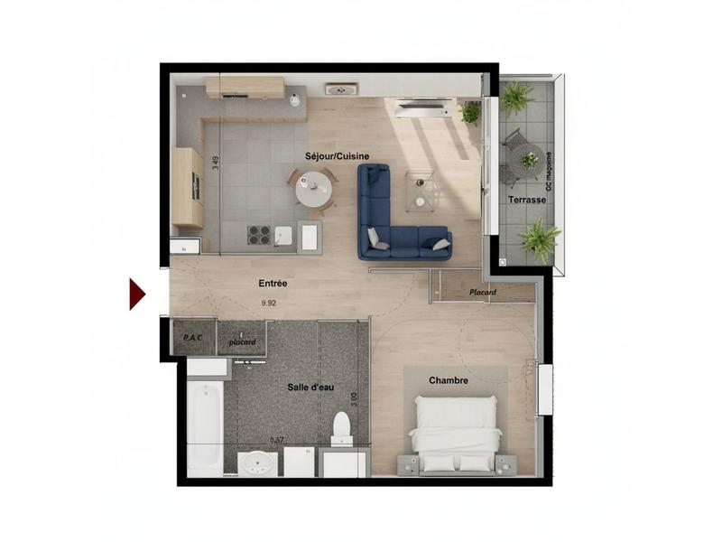 Appartement - 49 m² - 2 pièces