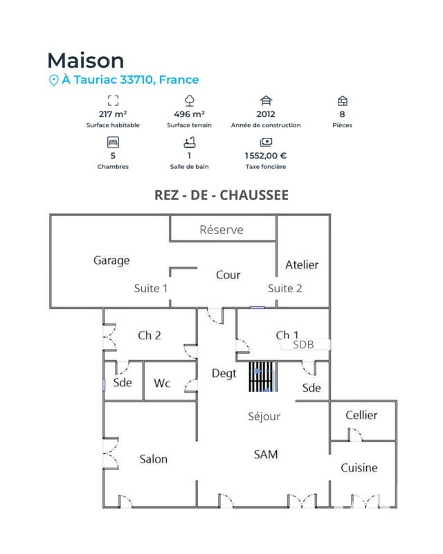 Maison - 217 m² - 8 pièces