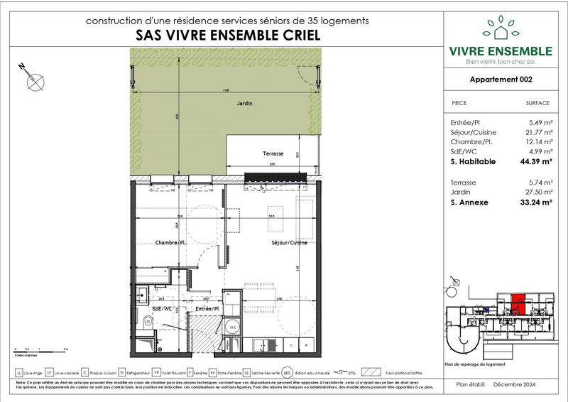 Appartement - 44 m² - 2 pièces