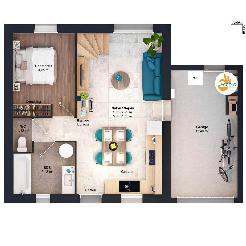 Maison - 64 m² - 5 pièces