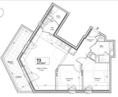 Appartement - 64 m² - 3 pièces