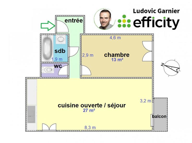 Appartement - 50 m² - 2 pièces