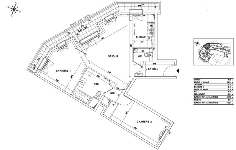 Appartement - 62 m² - 3 pièces