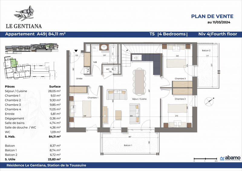 Appartement - 84 m² - 5 pièces