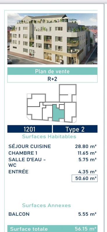Appartement - 51 m² - 2 pièces