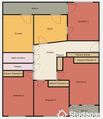 Chambre - 17 m² - 1 pièce