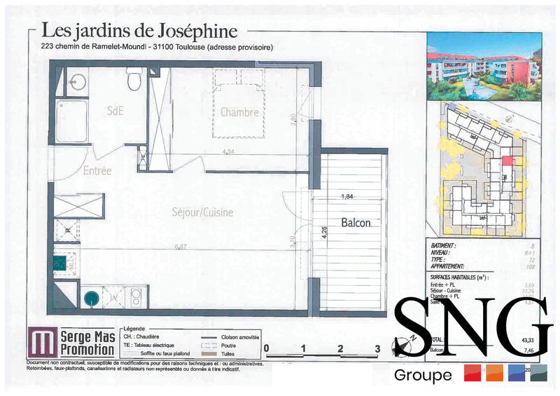 Appartement - 43 m² - 2 pièces