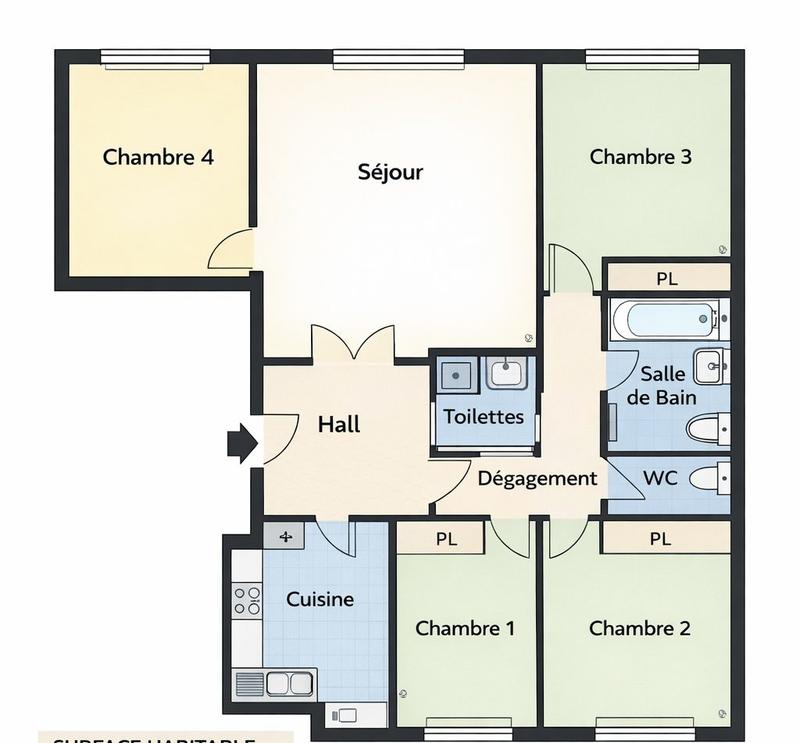 Appartement - 98 m² - 5 pièces