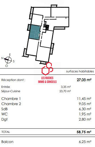 Appartement - 59 m² - 3 pièces