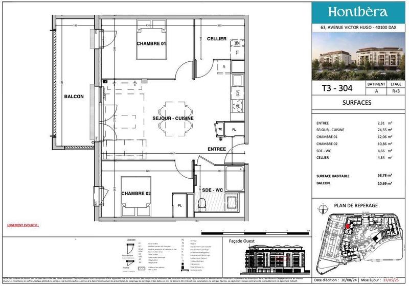 Appartement - 59 m² - 3 pièces