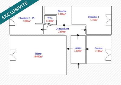 Appartement - 45 m² - 2 pièces