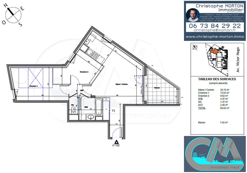 Appartement - 61 m² - 3 pièces