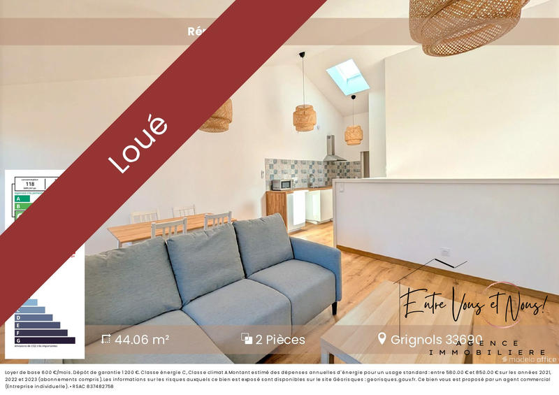 Appartement - 44 m² - 2 pièces