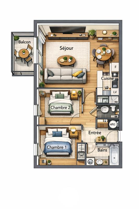 Appartement - 61 m² - 3 pièces