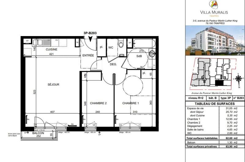 Appartement - 63 m² - 3 pièces