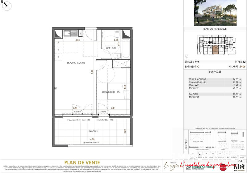 Appartement - 43 m² - 2 pièces
