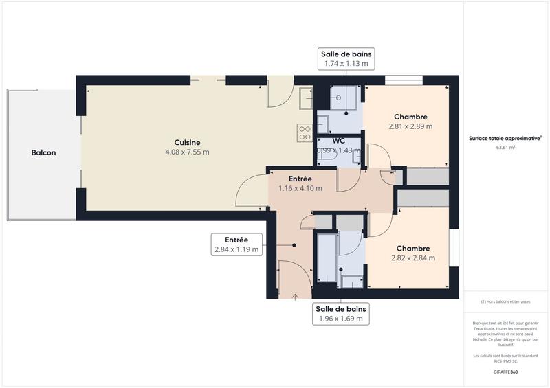 Appartement - 63 m² - 3 pièces