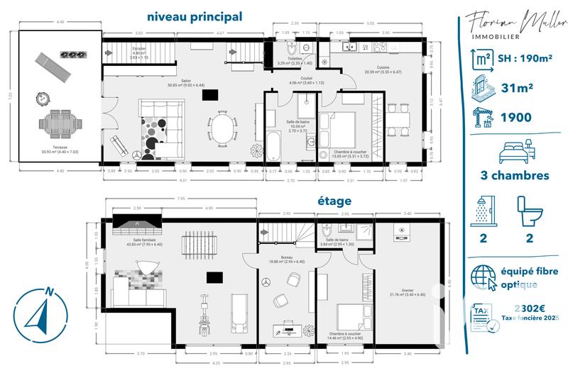 Duplex - 190 m² - 6 pièces