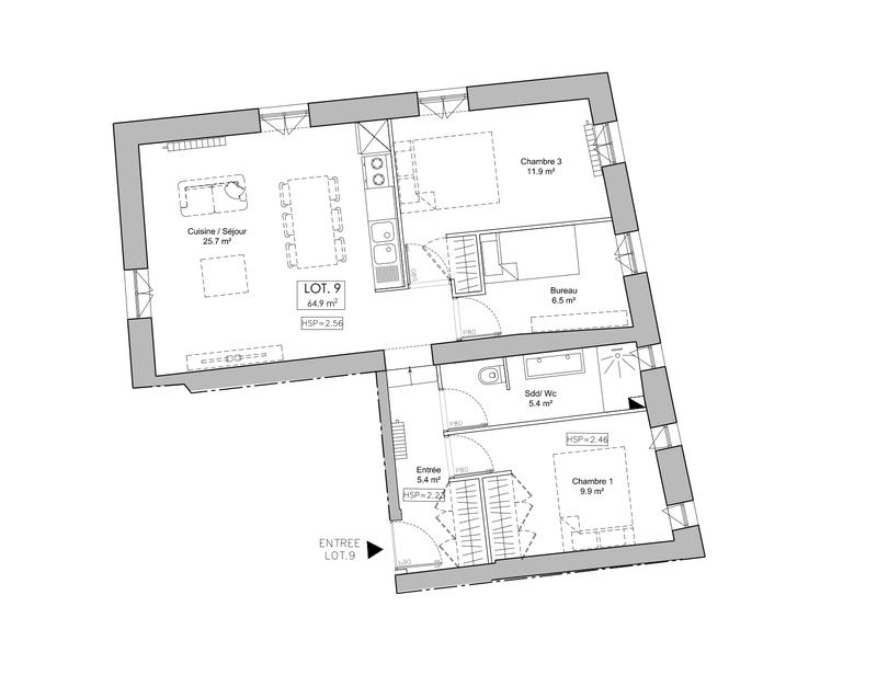 Appartement - 65 m² - 3 pièces