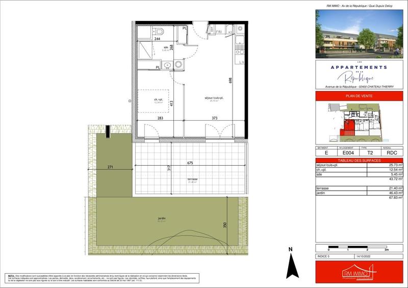 Appartement - 43 m² - 2 pièces