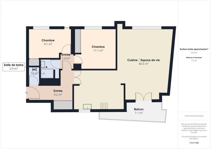 Appartement - 76 m² - 3 pièces