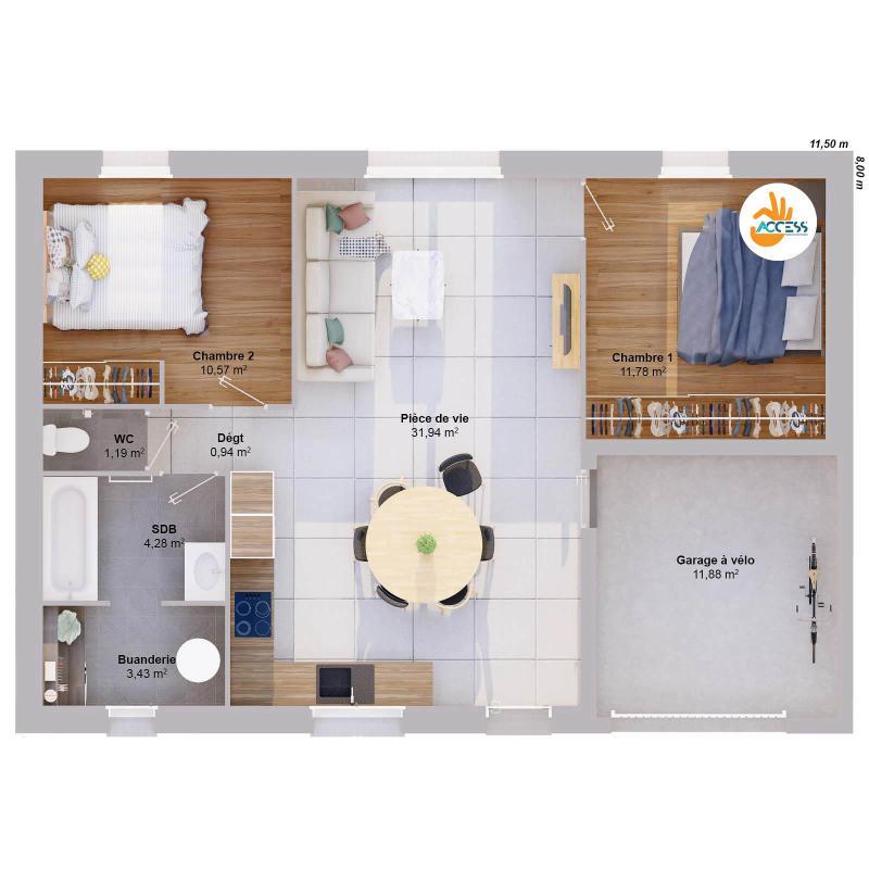 Maison - 64 m² - 4 pièces