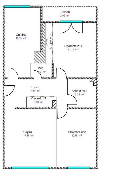 Appartement - 60 m² - 3 pièces