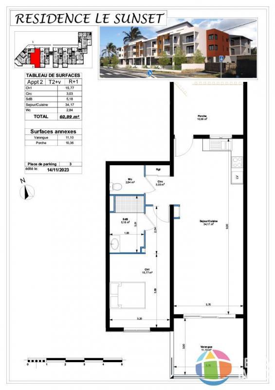 Appartement - 60 m² - 2 pièces