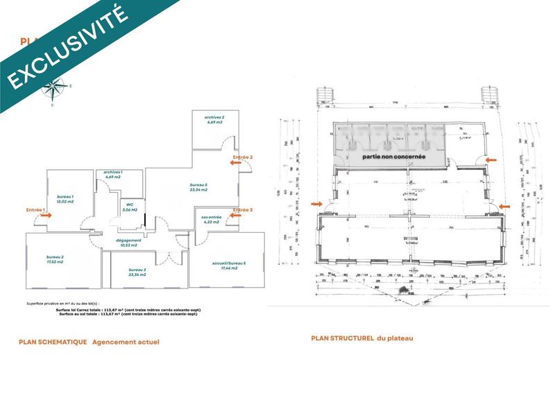 Bureau - 116 m² - 6 pièces