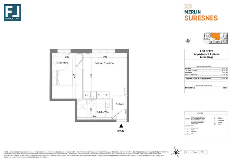Appartement - 36 m² - 2 pièces