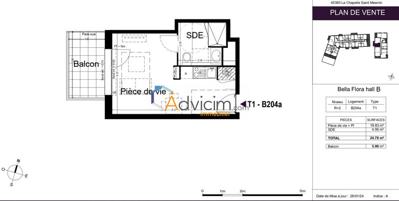 Appartement - 24 m² - 1 pièce
