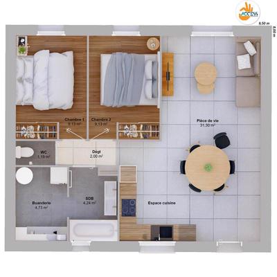 Maison - 62 m² - 4 pièces