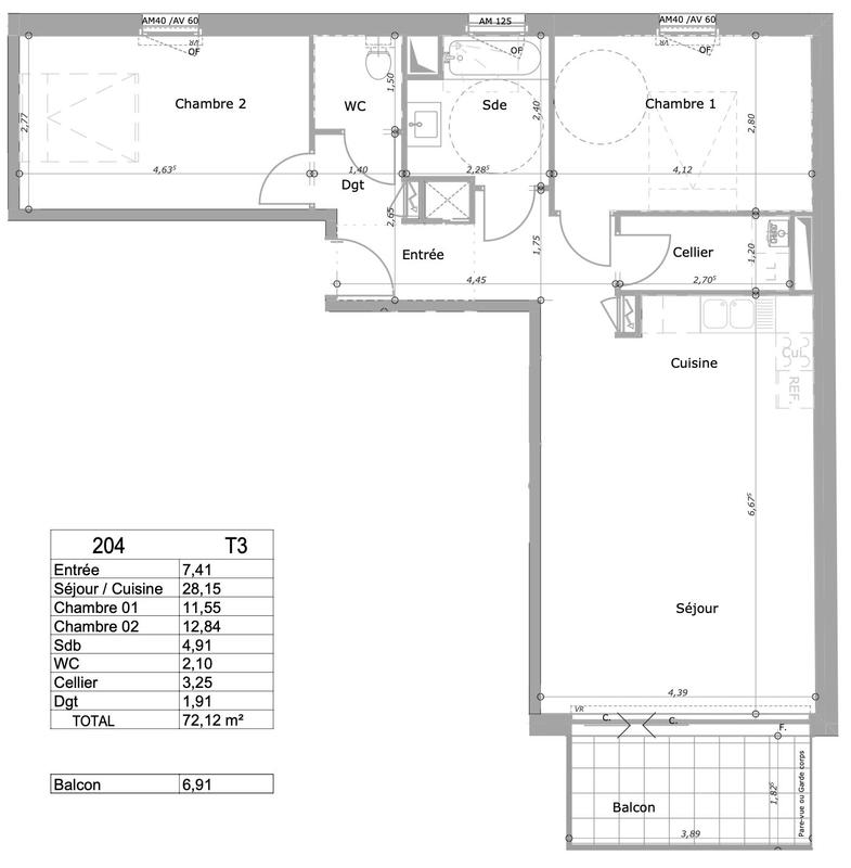 Appartement - 72 m² - 3 pièces