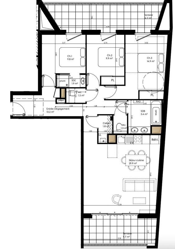 Appartement - 90 m² - 4 pièces