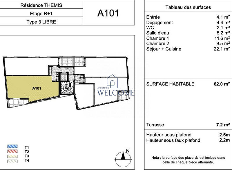 Appartement - 62 m² - 3 pièces