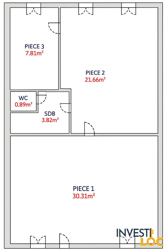 Appartement - 64 m² - 2 pièces