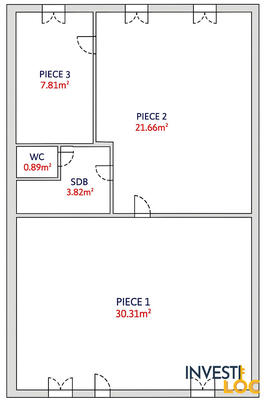 Appartement - 64 m² - 2 pièces