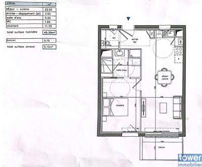 Appartement - 45 m² - 2 pièces