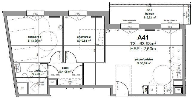 Appartement - 64 m² - 3 pièces