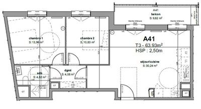 Appartement - 64 m² - 3 pièces