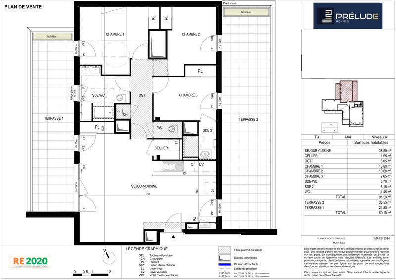 Appartement - 92 m² - 4 pièces