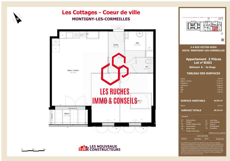 Appartement - 65 m² - 3 pièces