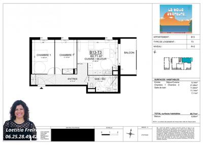 Appartement - 60 m² - 3 pièces